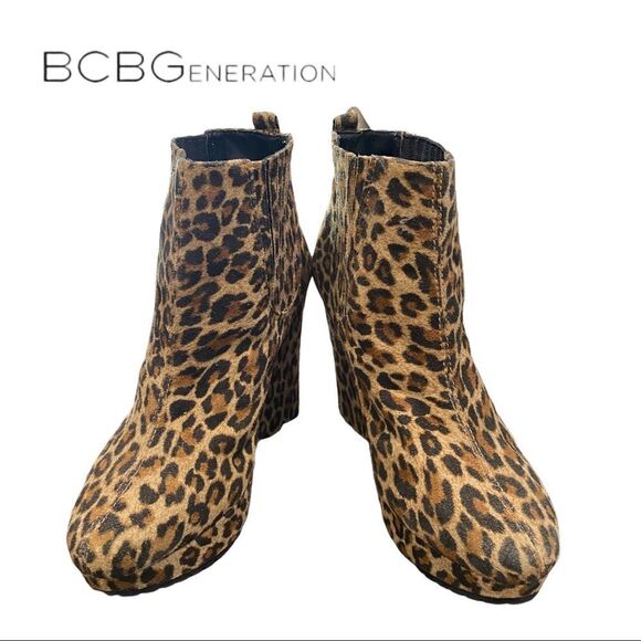 BDBGeneration Cheetah Animal Print Platform Wedge Ankle Boots Booties 7.5 - Picture 3 of 6